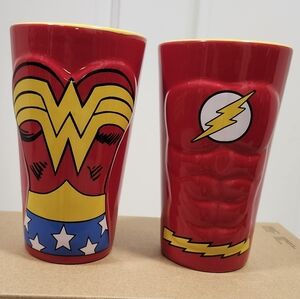 [SOLD] DC Comics Wonder Woman and The Flash ceramic pint tumblers. Sold as set.